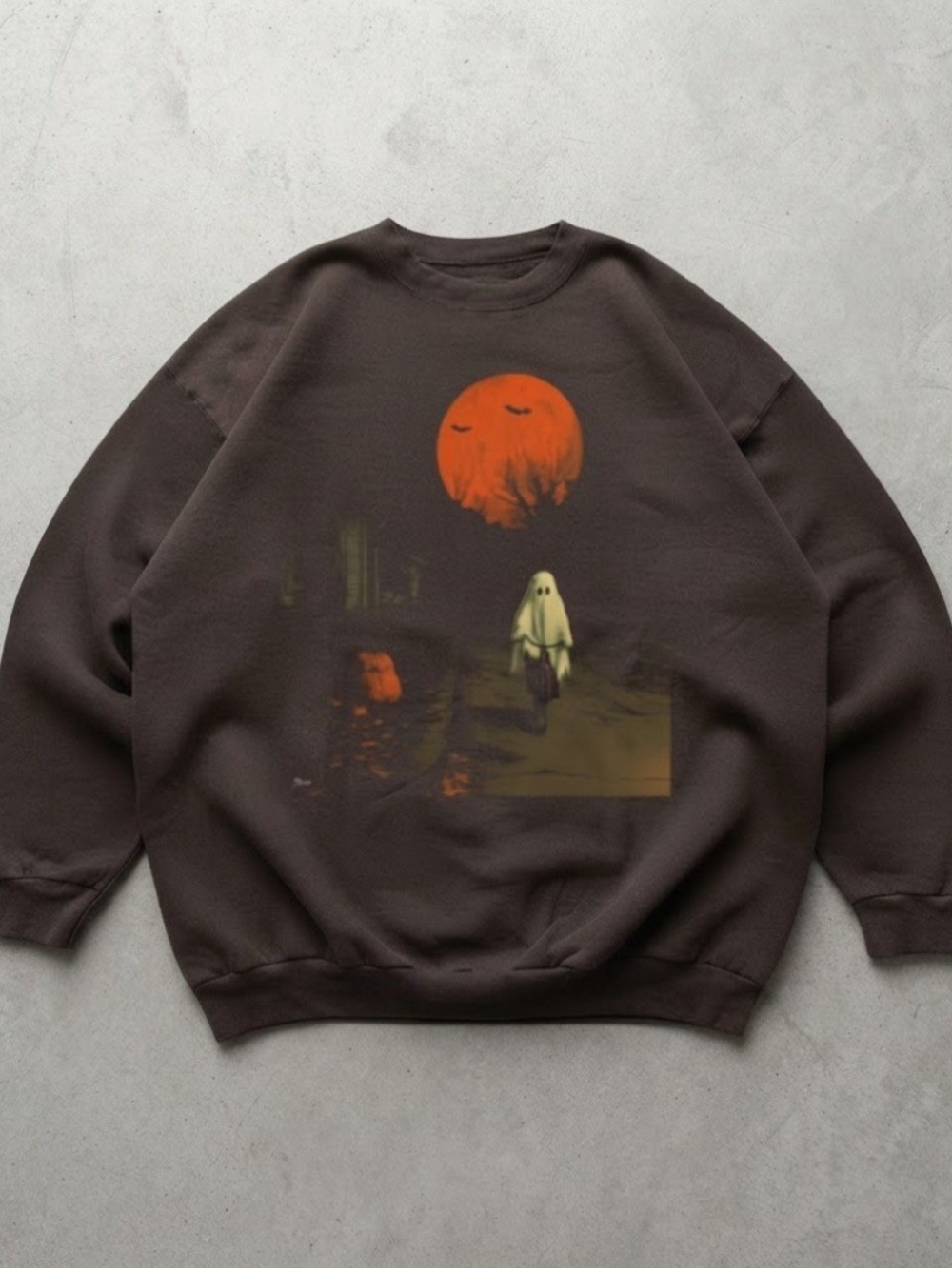 Halloween Ghost on Bike Blood Moon Graphic Gildan Sweatshirt